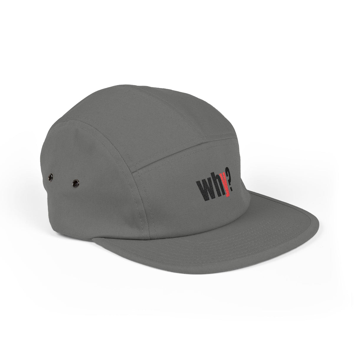 Embroidered 'why?' 5-Panel Cap – Minimalist Tan Streetwear Hat
