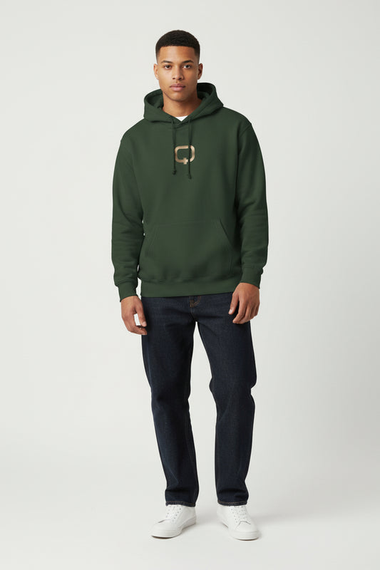 Gold Q Logo Hoodie — Minimalist Black Pullover