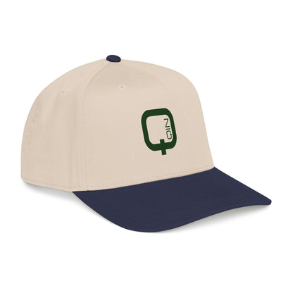 Q Coin Logo Baseball Cap  Vintage Green Embroidered Mid-Profile Hat
