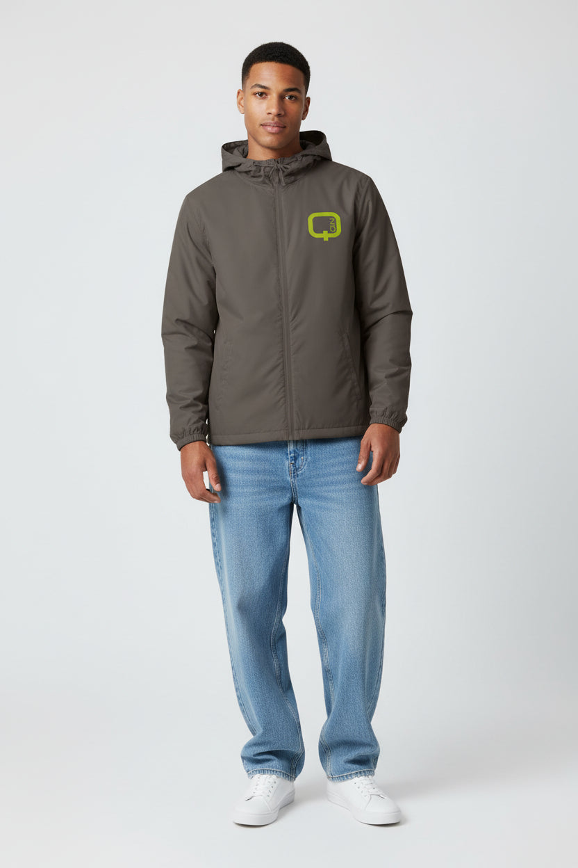 Windbreaker Jacket — Minimal Olive Logo Camo Hooded Windbreaker