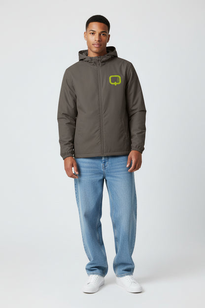 Windbreaker Jacket — Minimal Olive Logo Camo Hooded Windbreaker