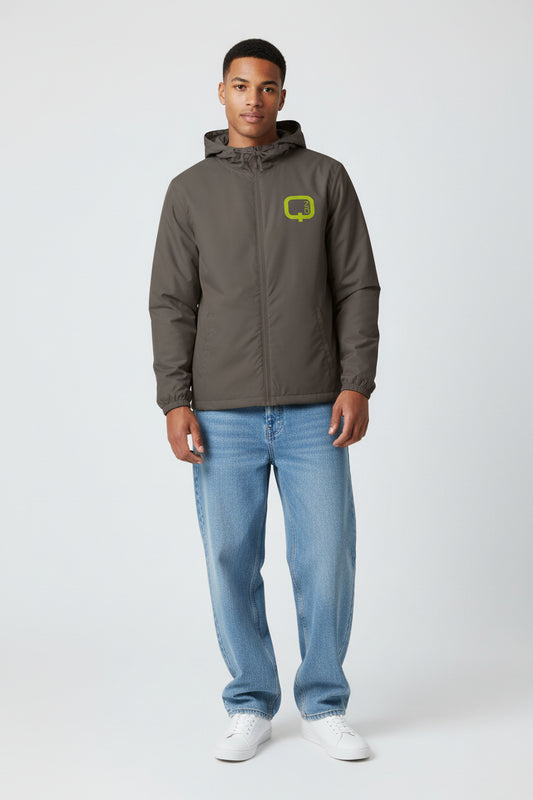 Windbreaker Jacket — Minimal Olive Logo Camo Hooded Windbreaker