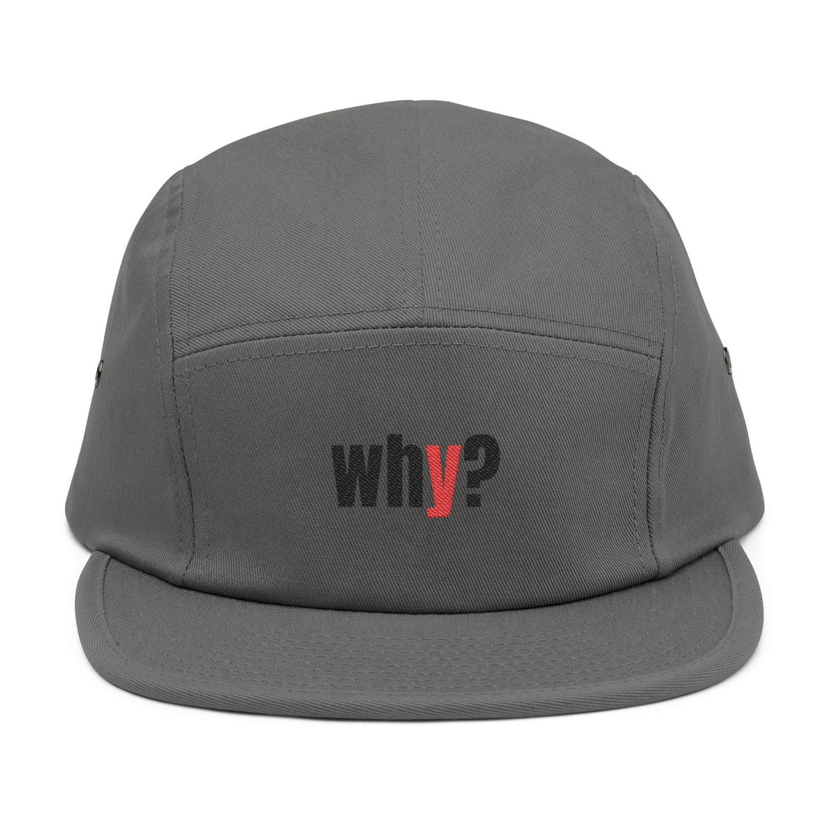 Embroidered 'why?' 5-Panel Cap – Minimalist Tan Streetwear Hat