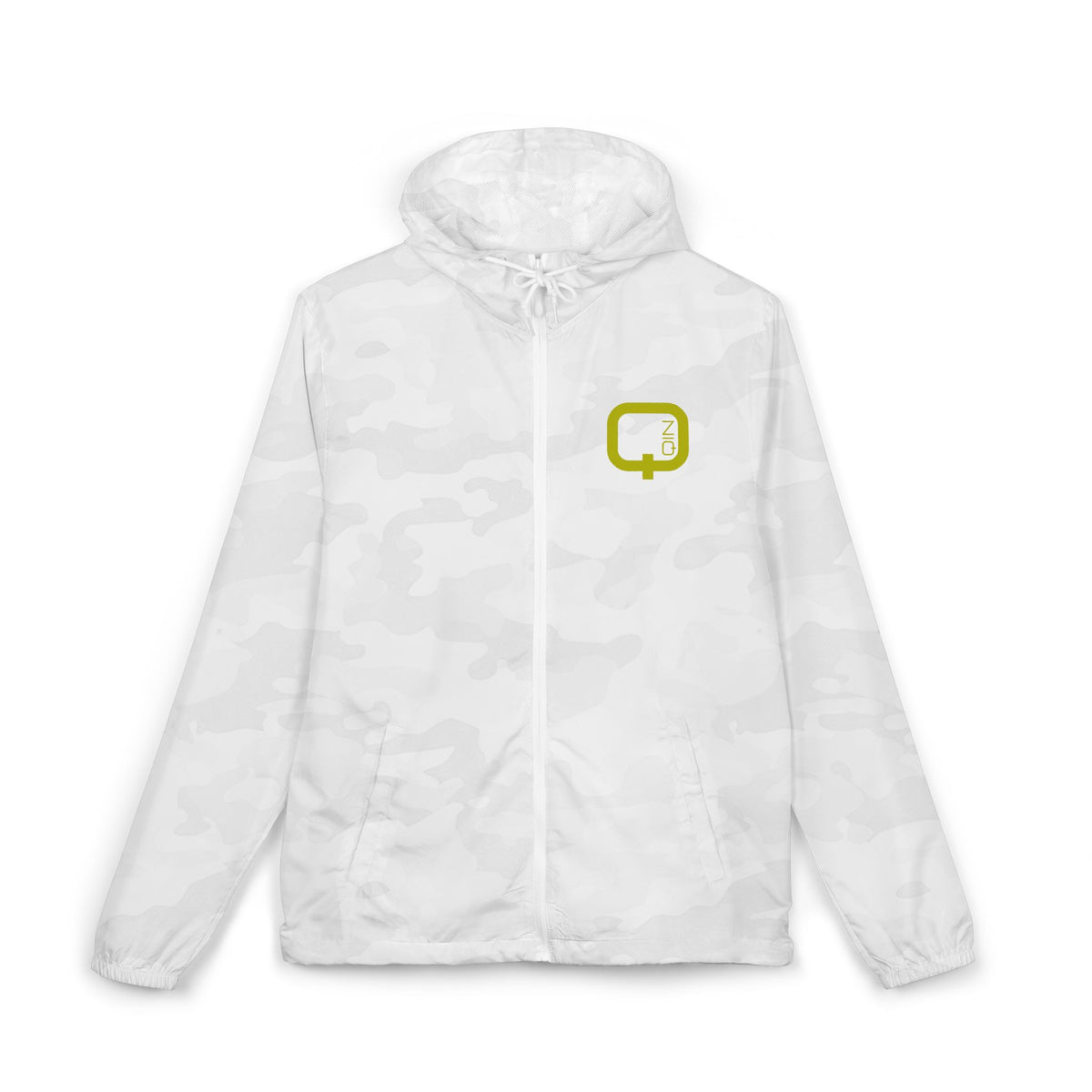 Windbreaker Jacket — Minimal Olive Logo Camo Hooded Windbreaker