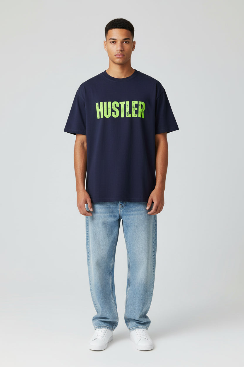 Hustler Graphic T-Shirt  Bold Neon Text Garment-Dyed Tee