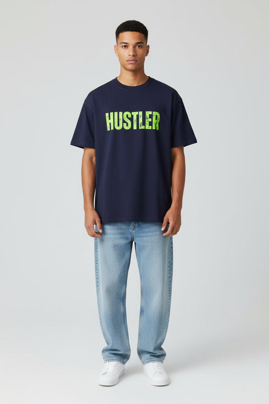 Hustler Graphic T-Shirt  Bold Neon Text Garment-Dyed Tee