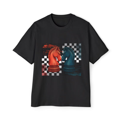 Chess Knight Duel Graphic Tee  Red vs Blue Knights Oversized Men’s Shirt