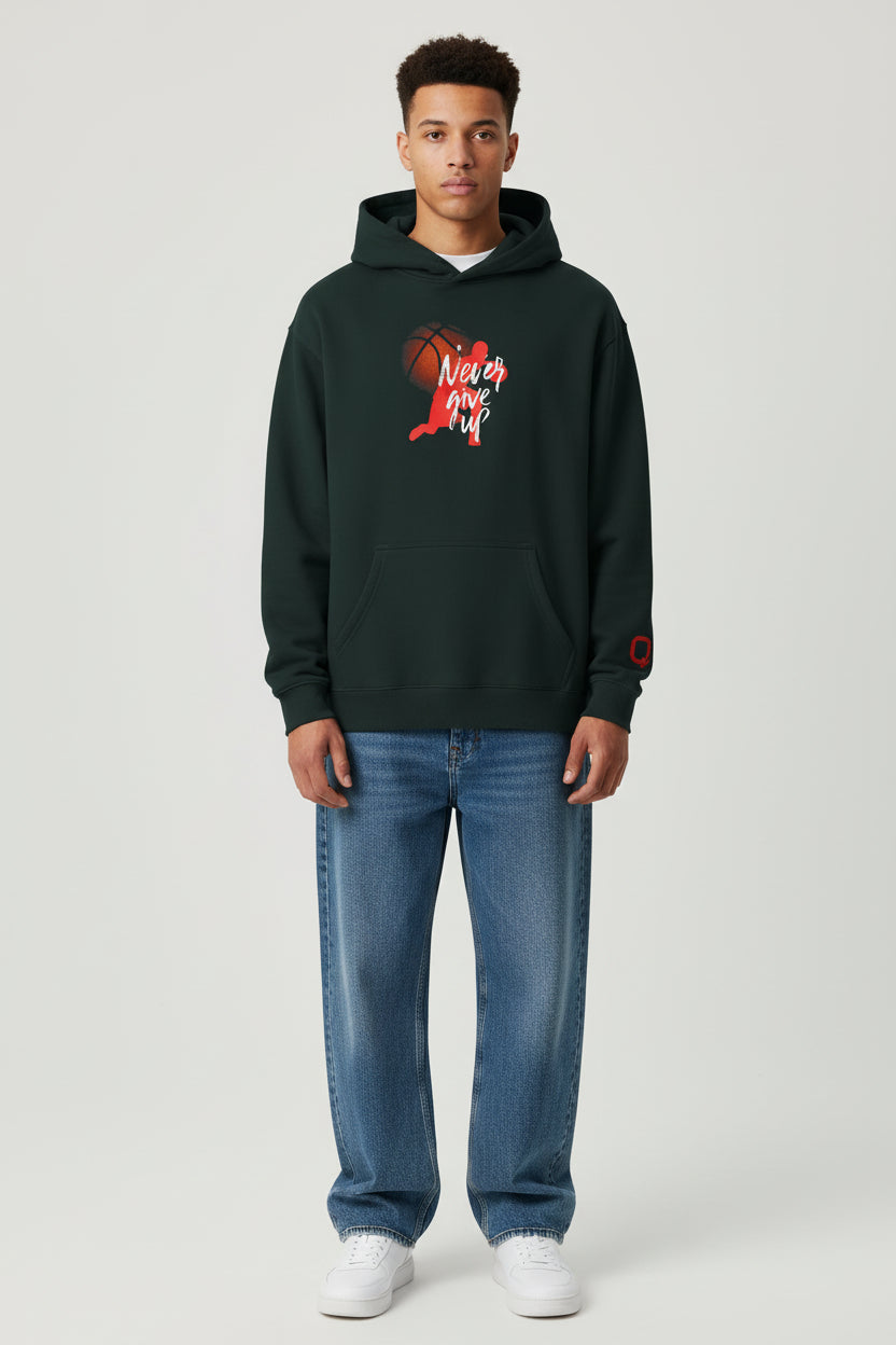 Basketball 'Never Give Up' Relaxed Hoodie