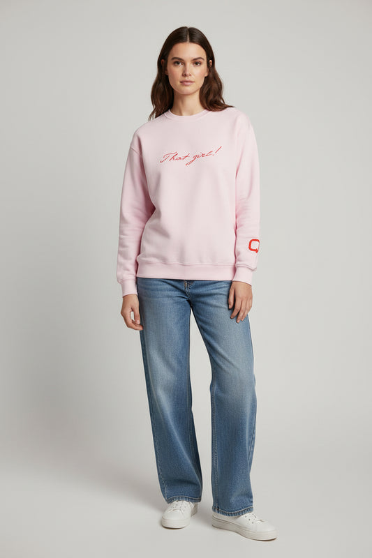 That Girl Crewneck soft Sweatshirt Minimal White Pullover with Script Text