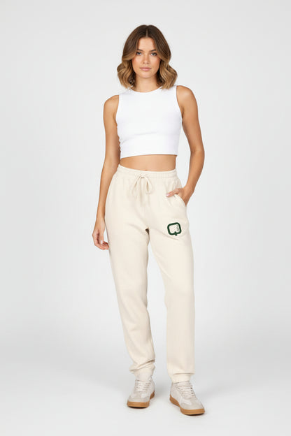 Minimal Clover Joggers — Cream Garment-Dyed Fleece Sweatpants