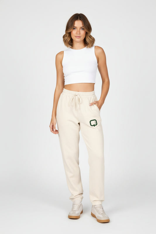 Minimal Clover Joggers — Cream Garment-Dyed Fleece Sweatpants