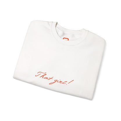 That Girl Crewneck soft Sweatshirt Minimal White Pullover with Script Text