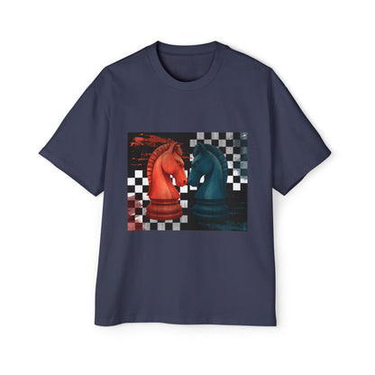 Chess Knight Duel Graphic Tee  Red vs Blue Knights Oversized Men’s Shirt