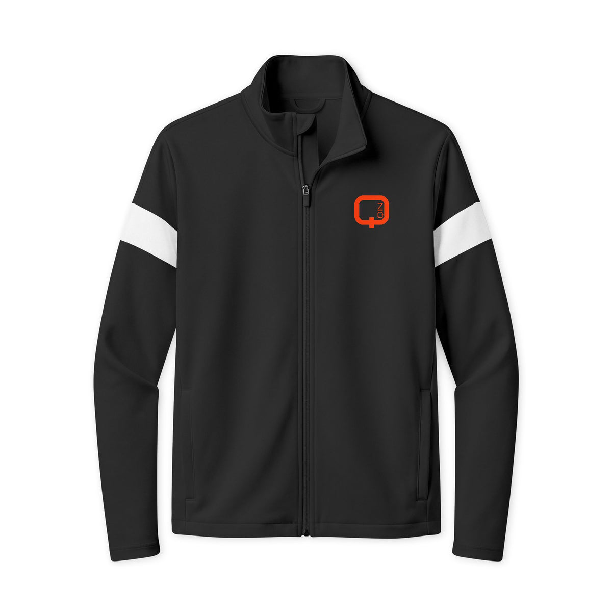 Travel Full-Zip Jacket — Lightweight Navy Travel Jacket with Orange Q Logo