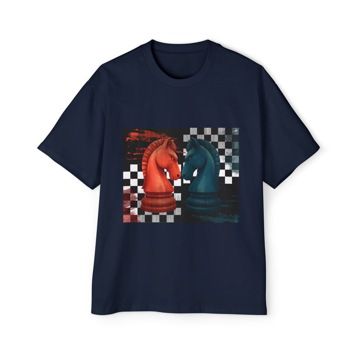 Chess Knight Duel Graphic Tee  Red vs Blue Knights Oversized Men’s Shirt