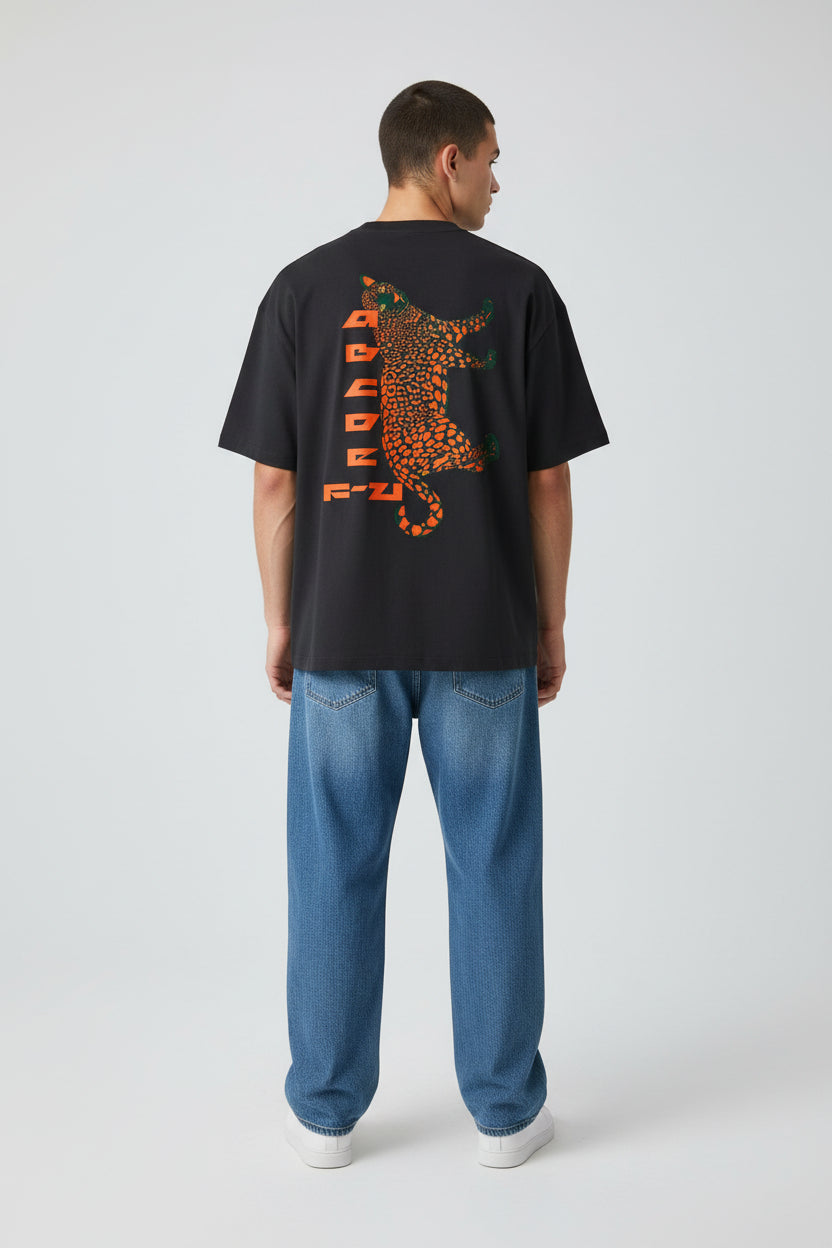 Leopard Graphic Tee with Vertical Tech Text