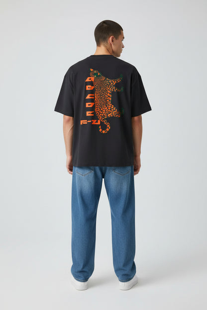 Leopard Graphic Tee with Vertical Tech Text