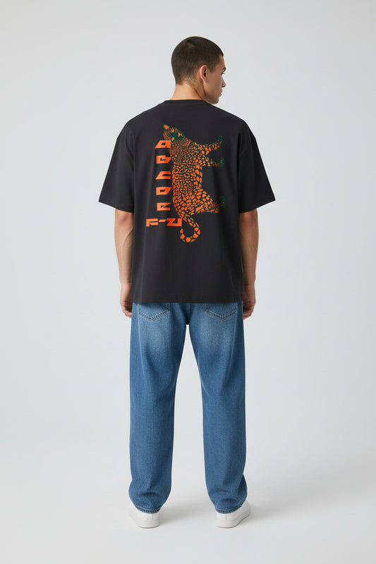 Leopard Graphic Tee with Vertical Tech Text